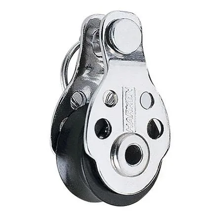 Small 16 mm Harken forkhead block with transparent sheave and stainless steel hardware