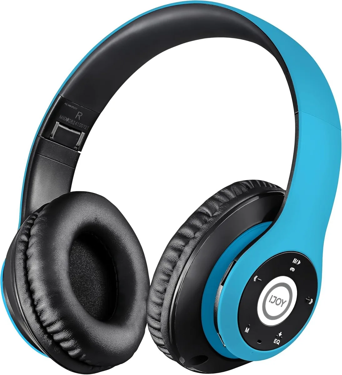 Blue over-ear headphones with foldable headband and cushioned ear cups