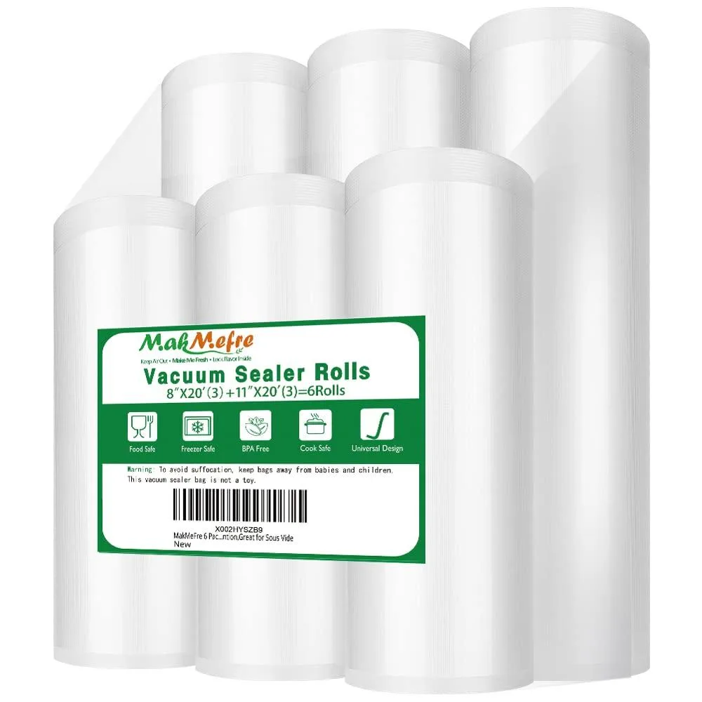  FoodSaver MakMeFre 6 Pack 8in x 20ft and 11in x 20ft Vacuum Sealer Bags Rolls — product photo