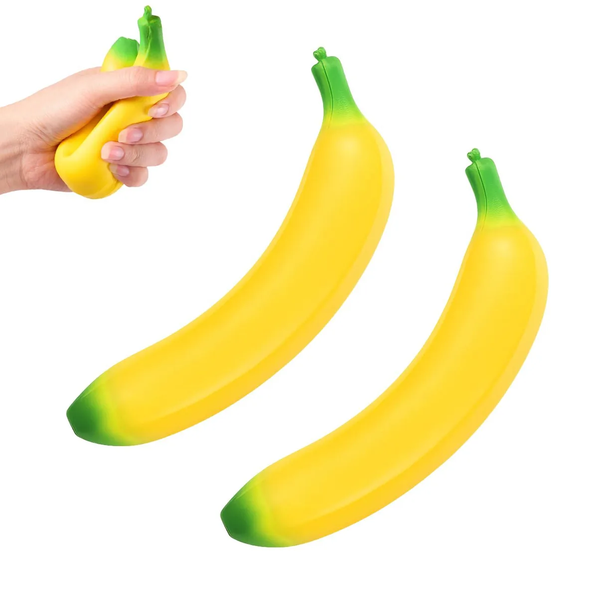 Two yellow banana squishies 18 x 3.5 x 3.5 cm