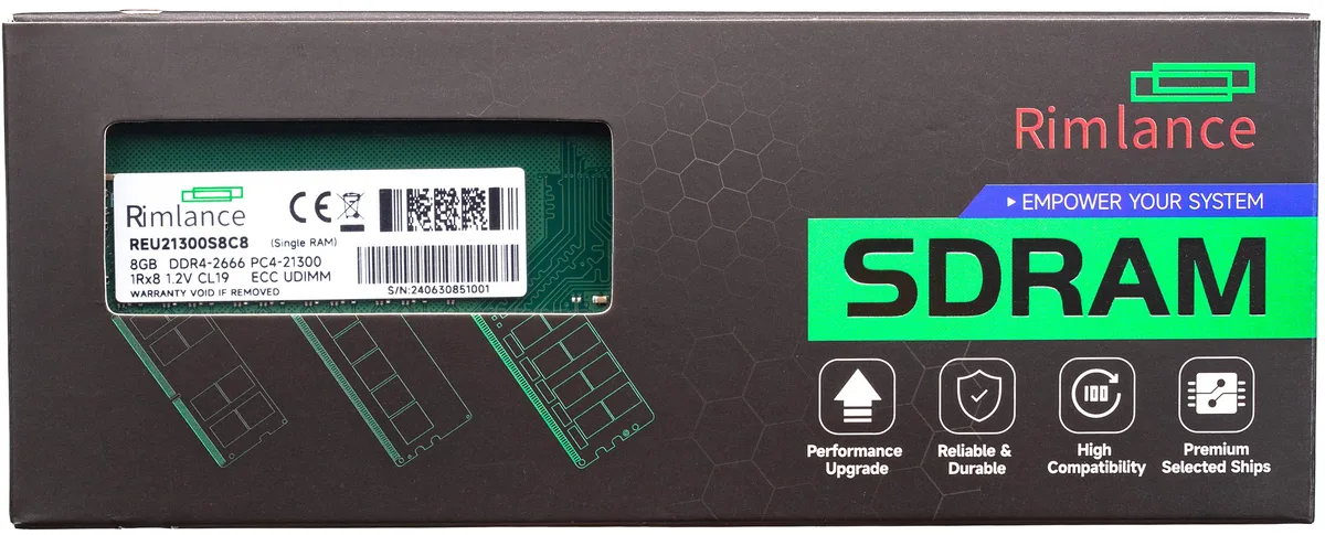 RIMLANCE RIMLANCE REU21300S8C8 8GB DDR4 2666 ECC UDIMM 1Rx8 — product photo