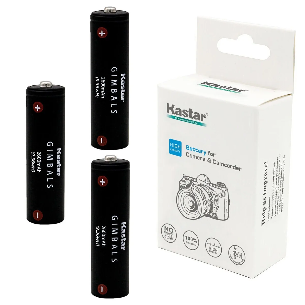 Kastar Kastar GMB1865 3-pack camera battery 2600mAh 3.7V 9.36Wh — product photo