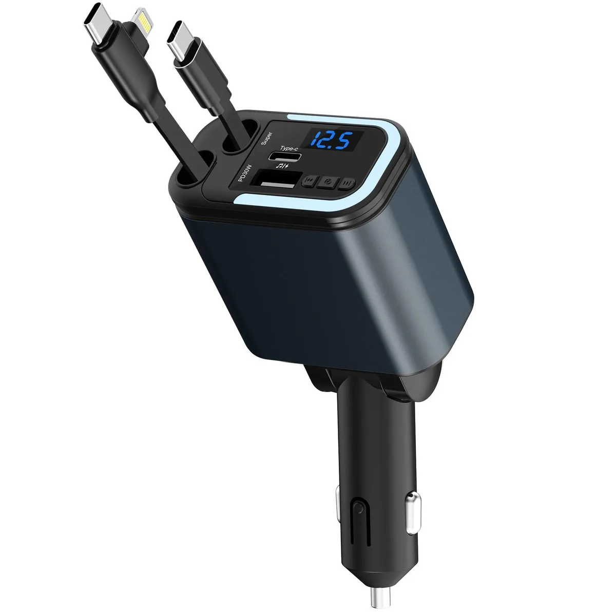  Vitog LC040-001 120W 5-in-1 Retractable Car Charger Bluetooth FM Transmitter Black — product photo