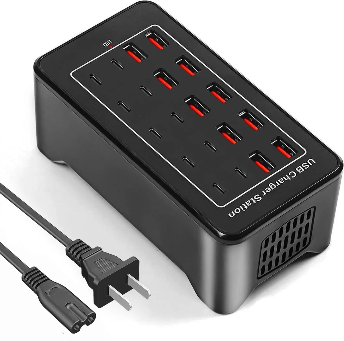KEHIPI KEHIPI YFY-A73C 100W 20-port USB charger (10 USB-A, 10 USB-C) black — product photo
