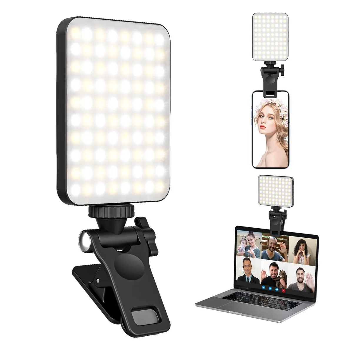 Neewer XJ-71 Rechargeable Clip Selfie Light 80 LED 3000-6500K 10 Levels Black — product photo