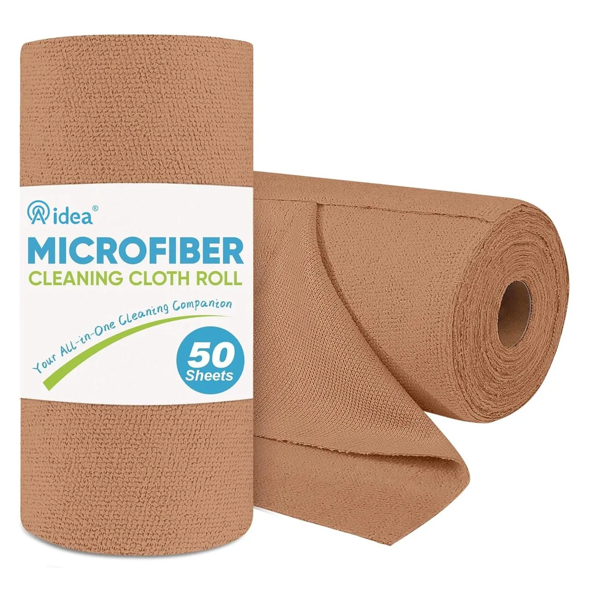 Roll of 50 tear-away microfiber cloths, 11.5 by 11.5 inches, coffee colour