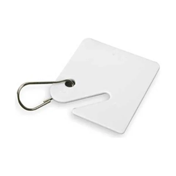 White square-slotted key tags with nickel snap hooks, pack of 50
