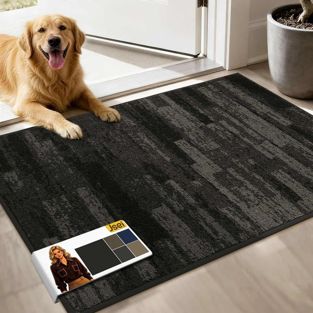 Dark gray rectangular door mat 24 by 36 inches low profile non slip backing