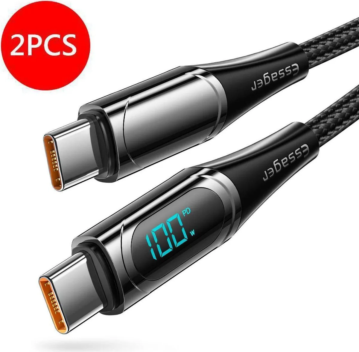 SMUGDESK SMUGDESK USB C Cable LED Display 100W 5A 480Mbps 6.6ft 2-pack — product photo