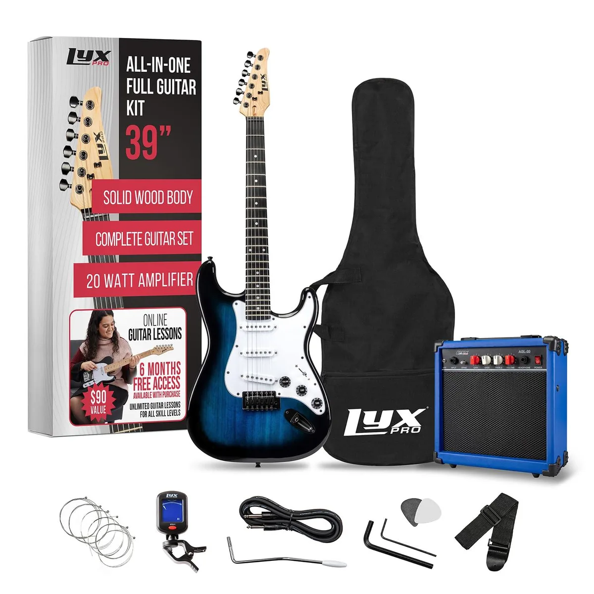 LyxPro LyxPro 39 inch Electric Guitar Kit 20w Amp Blue — product photo