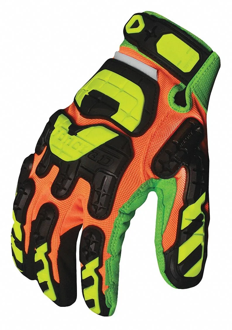 Orange nylon spandex impact-resistant rigger gloves with TPR knuckle protection and double-layer synthetic leather palm