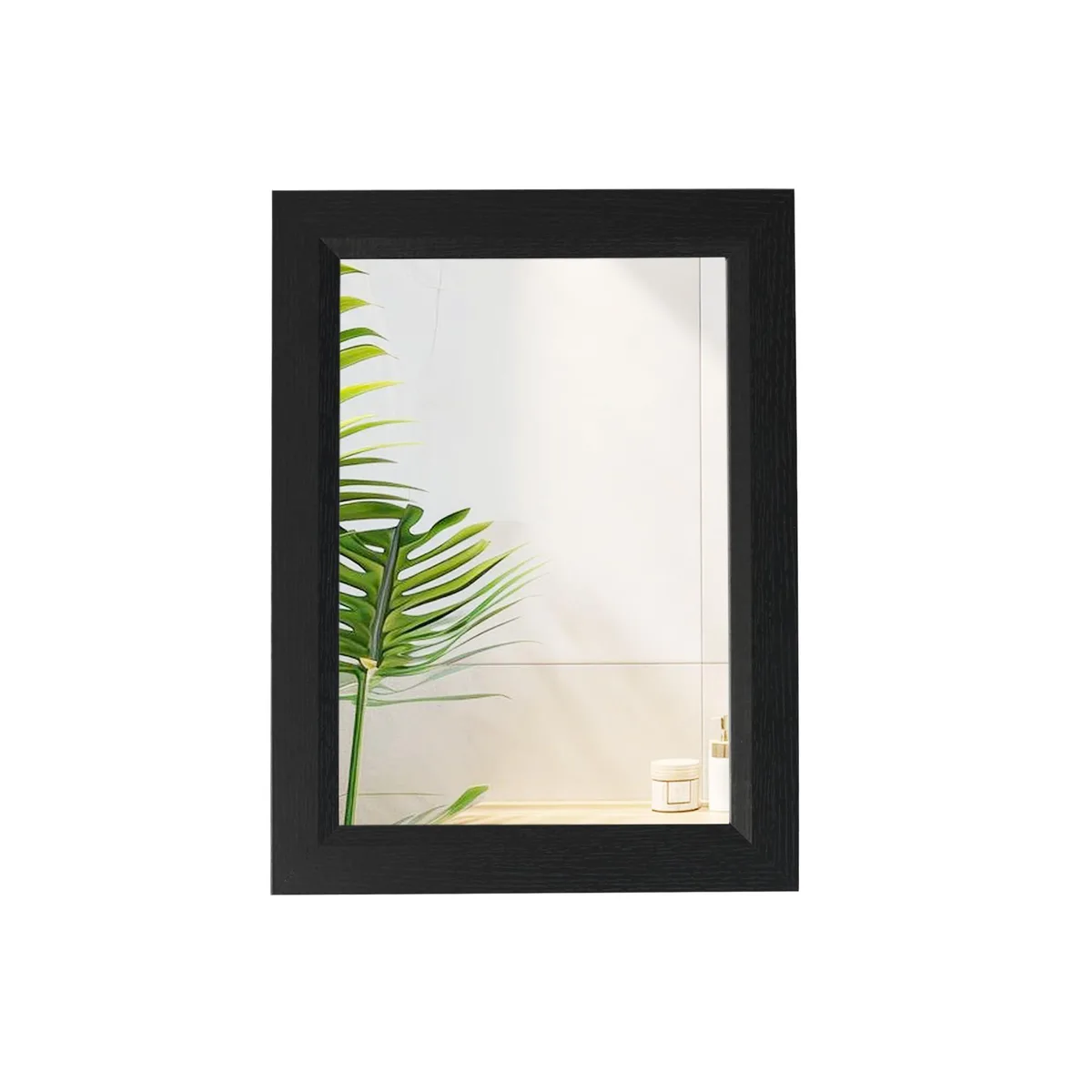 Rectangular bathroom mirror with black wooden frame, 11.8 by 15.8 inches