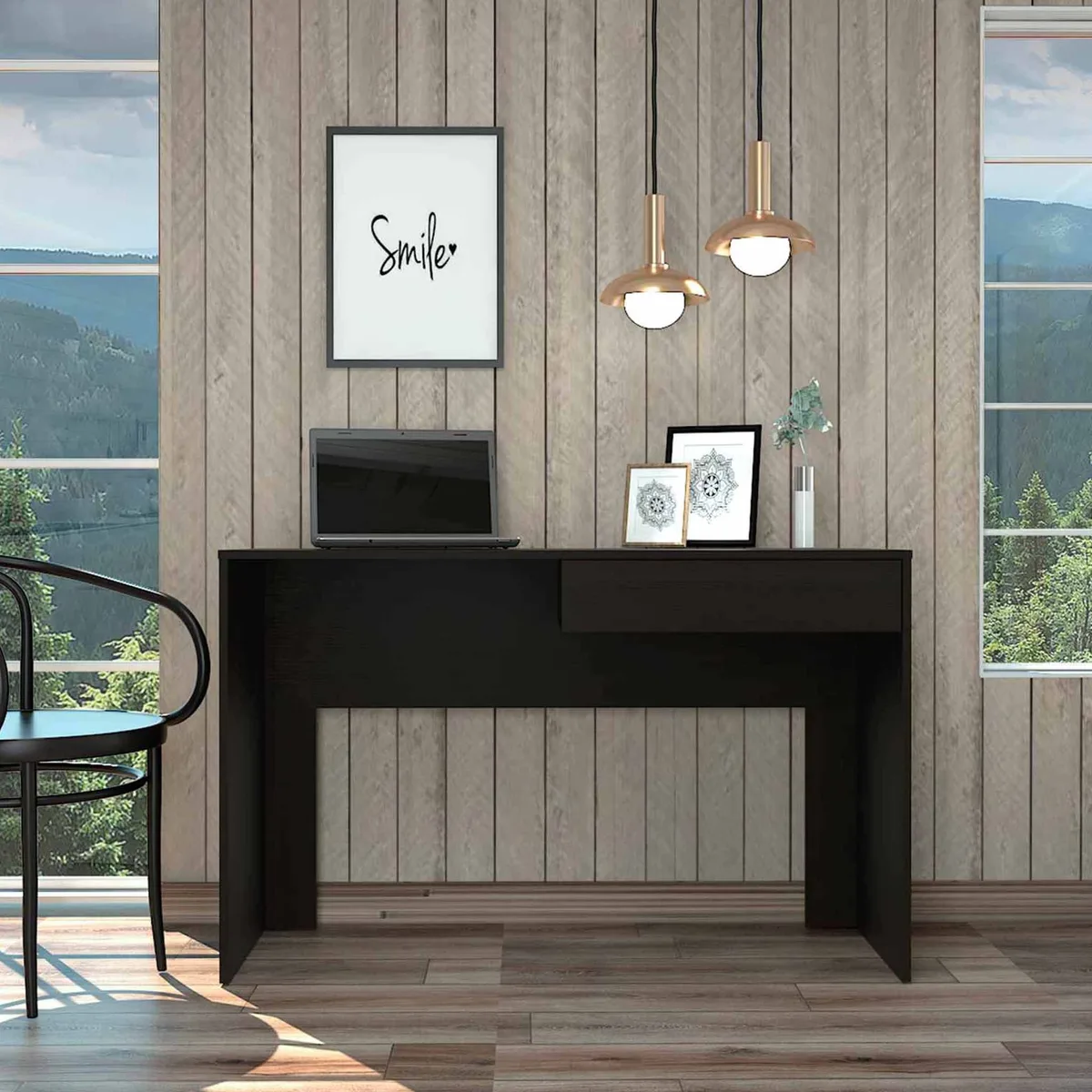 FM FURNITURE FM FURNITURE FM5683ELW Tampa Desk One Drawer 47.3" W 29.4" H Black Wengue — product photo