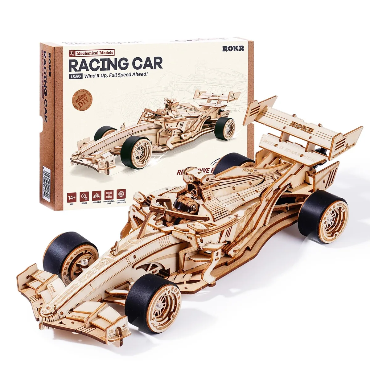  ROKR F1 Racing Car 3D Wooden Puzzle 1:18 Scale 241 Pieces Beige — product photo