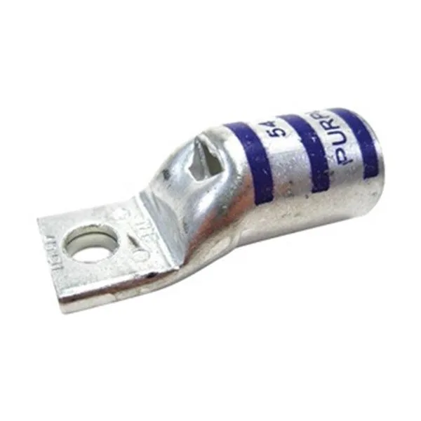 Copper compression lug, straight barrel, tin finish, one-hole, purple code 54