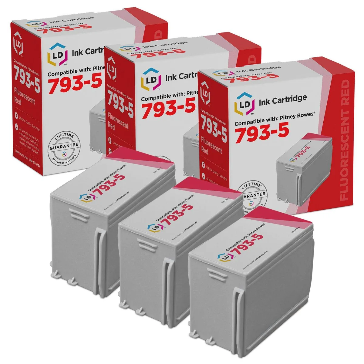 LD Products LD Products Compatible Ink Cartridge for Pitney Bowes 793-5 Fluorescent Red 3-Pack — product photo