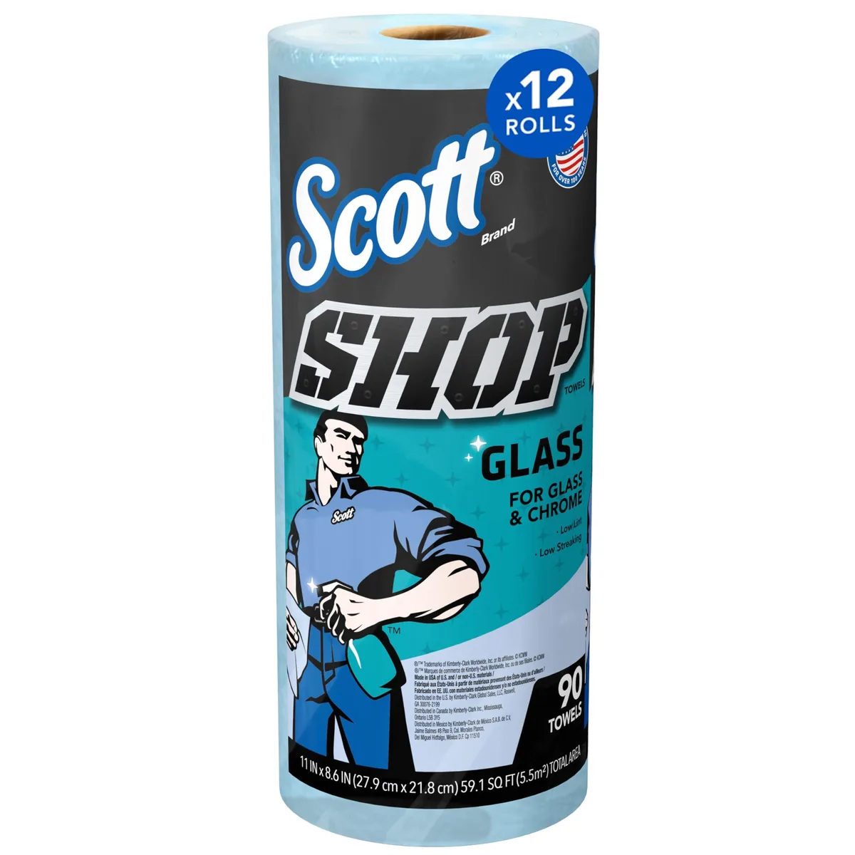  Scott Shop Glass Towels 32896 Blue 12 Rolls 90 Sheets 1080 Total — product photo