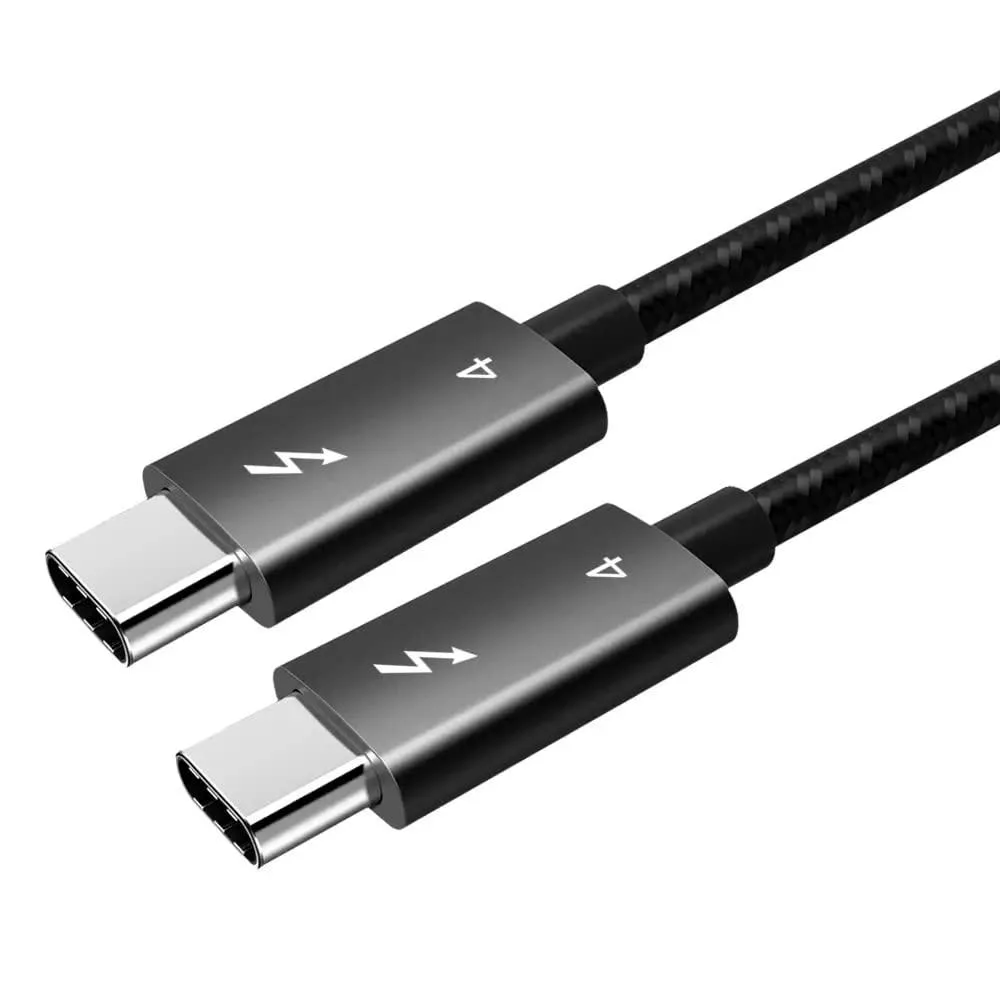 Black nylon USB-C to USB-C cable, 2.0 m, male-to-male connectors
