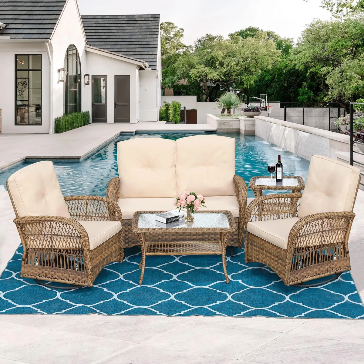 MEETWARM MEETWARM 5-Piece Patio Furniture Set Beige — product photo