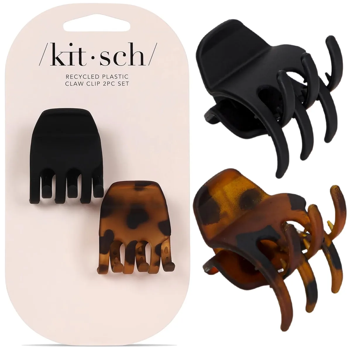 Two matte claw clips, black and tortoise, medium size