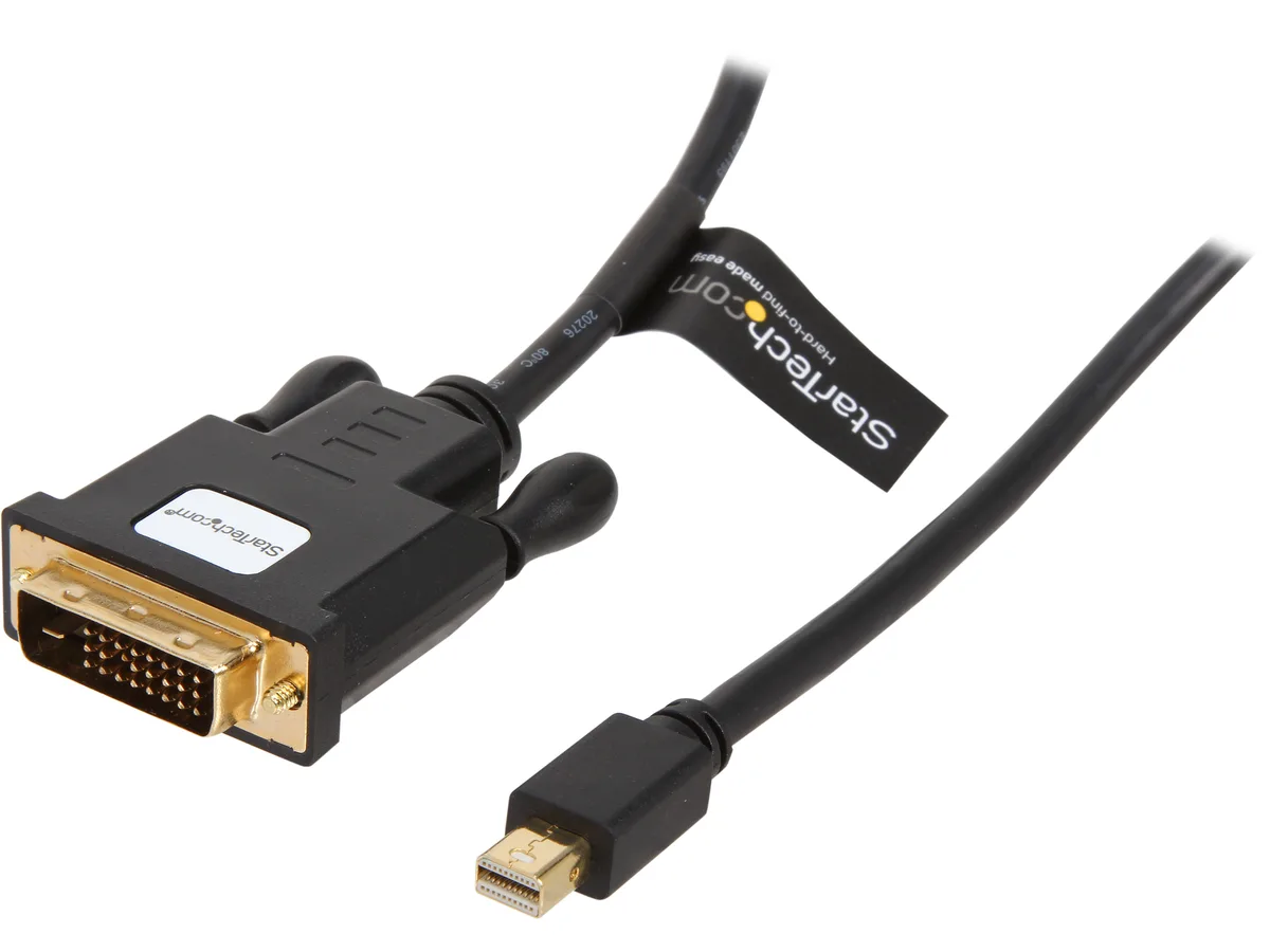 Black active Mini DisplayPort to DVI cable, 5.91 ft, male-to-male connectors