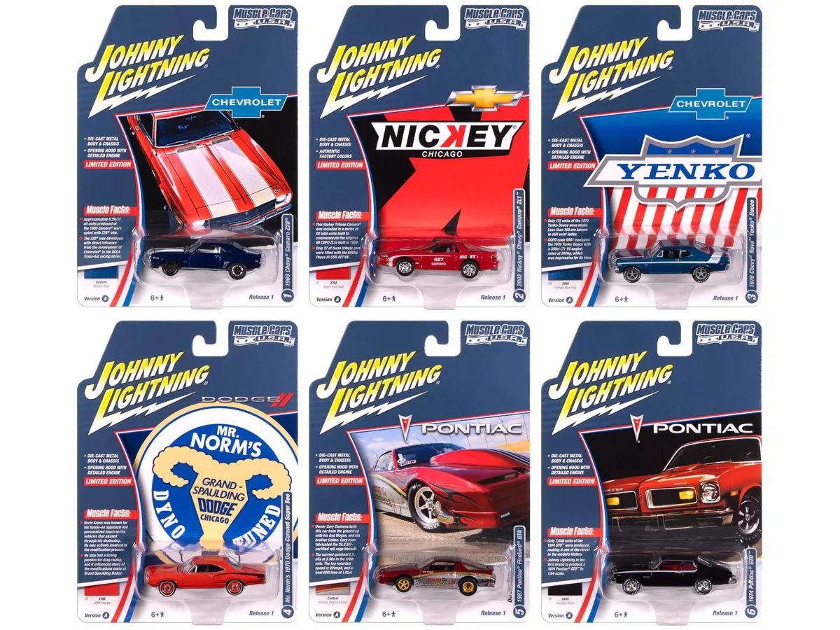 JOHNNY LIGHTNING JOHNNY LIGHTNING Muscle Cars USA 2025 Release 1 Set A 6-piece 1/64 Diecast Hobby Collectible — product photo