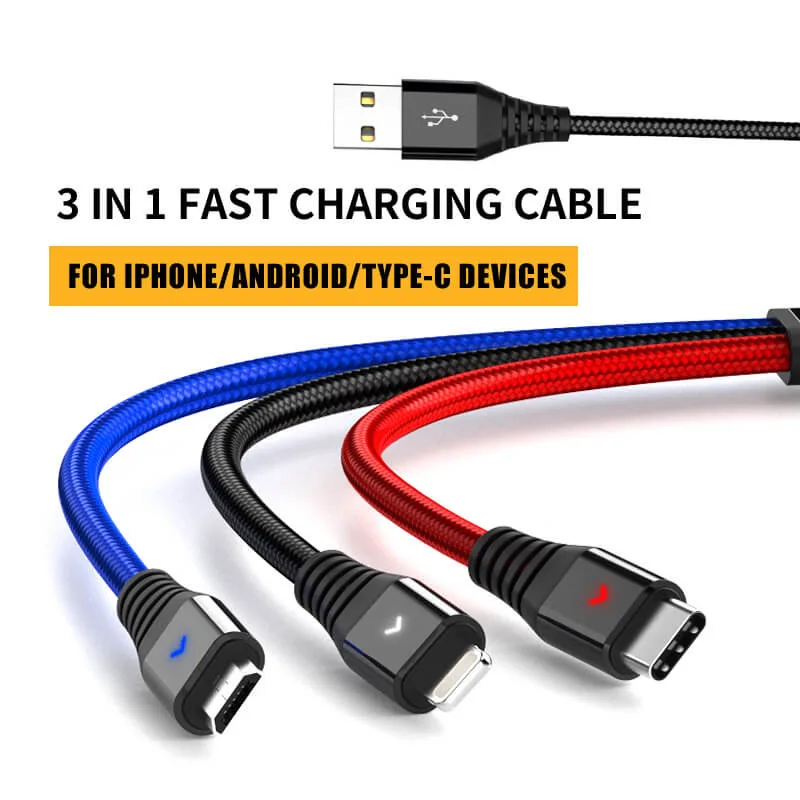 HANNORD HANNORD 3-in-1 Multi Charging Cable 4 ft 2-Pack Black — product photo
