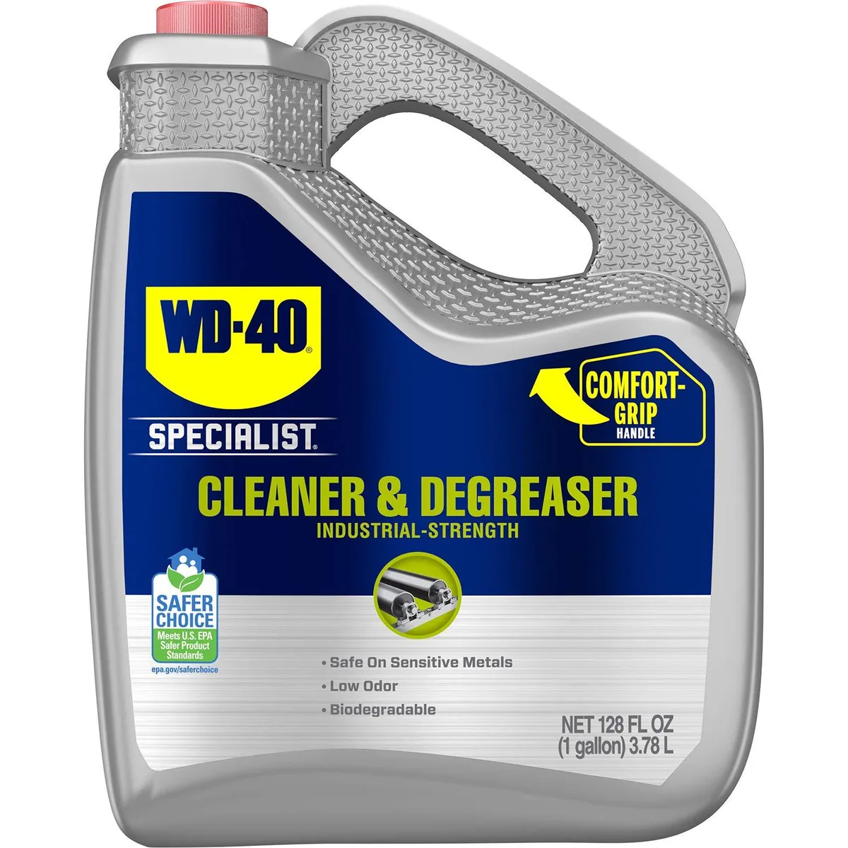 One-gallon plastic jug of WD-40 Specialist solvent with trigger sprayer