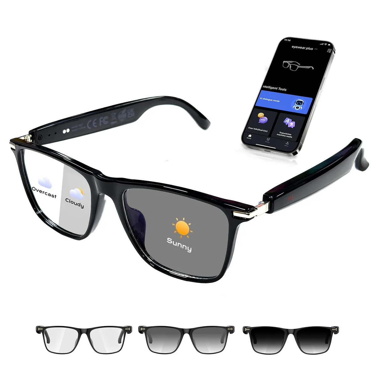 Generic SMART GLASSES-M01 M01 Computer Glasses Black 164 Language Translation Bluetooth 5.3 — product photo