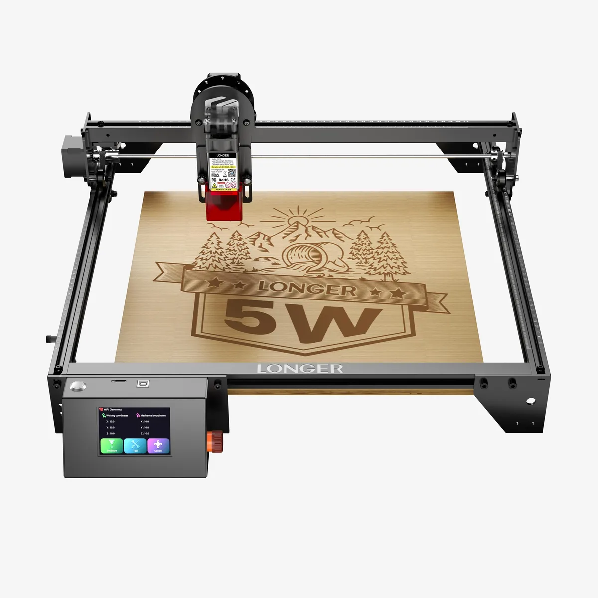 LONGER LONGER RAY5 5.5 W laser engraver 400 × 400 mm 3.5" touch screen — product photo