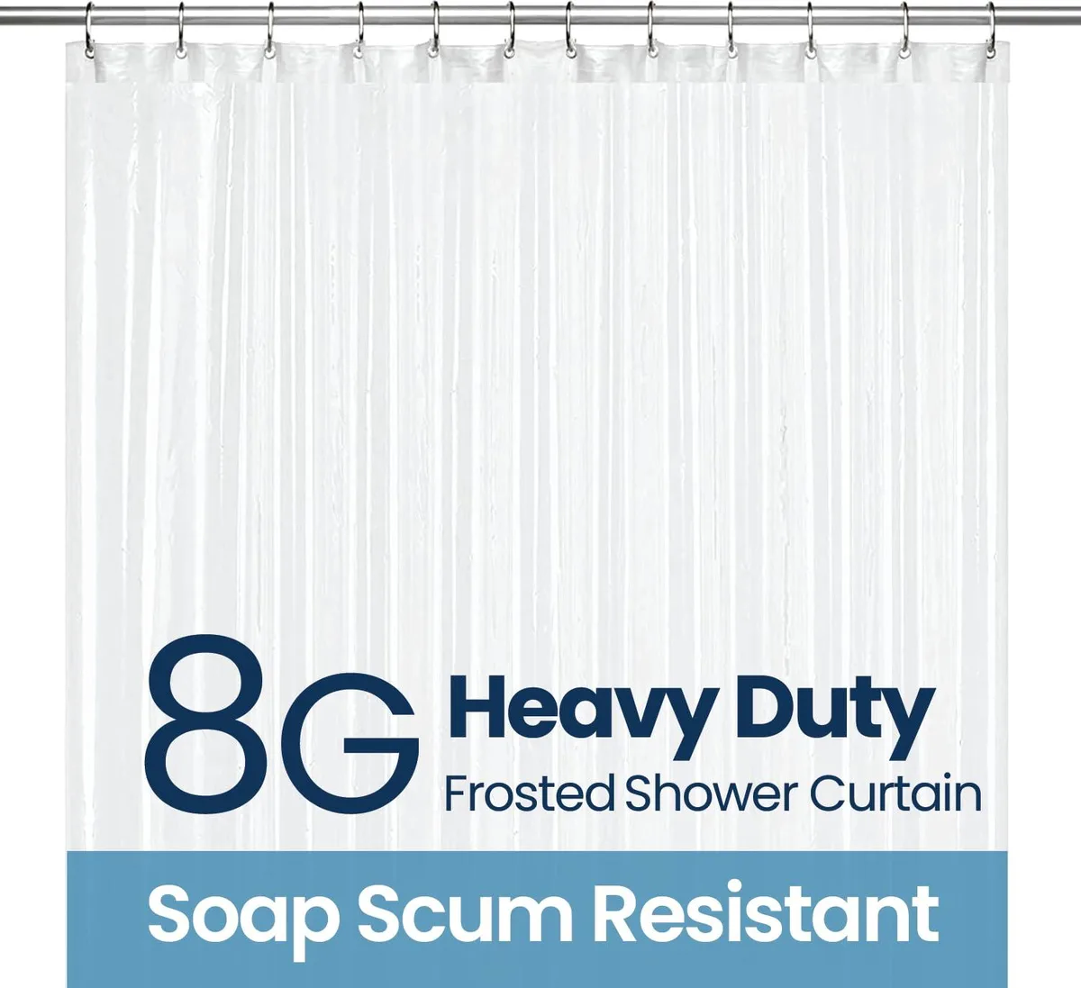 Frosted white PEVA shower curtain 72x72 inches with 12 rustproof metal grommets