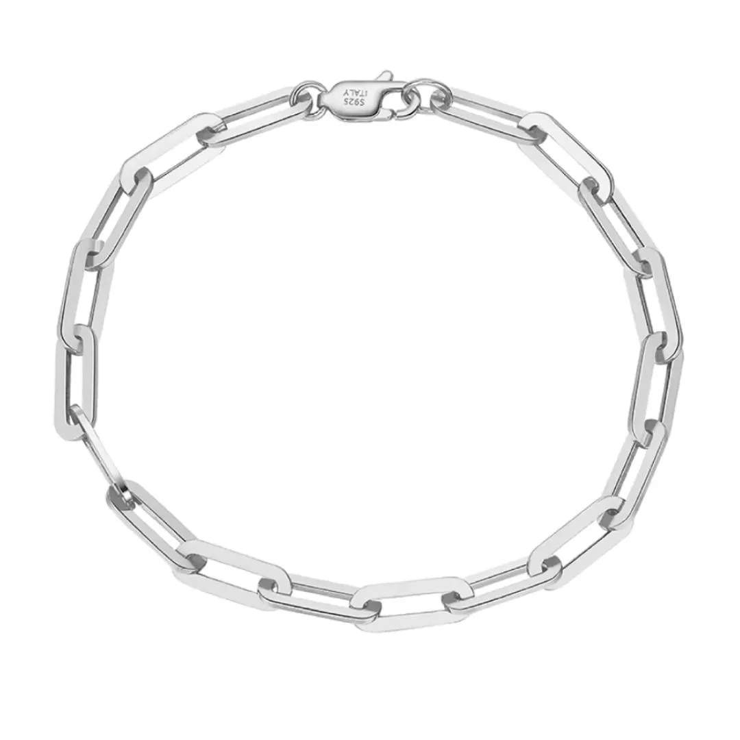 MST MST Solid 925 Sterling Silver Paper Clip Bracelet 3mm 7 Inch Italy — product photo