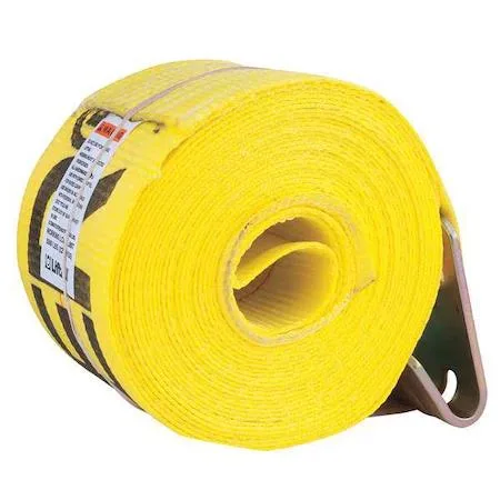 Yellow polyester winch strap flat hook 30 ft 4 in wide