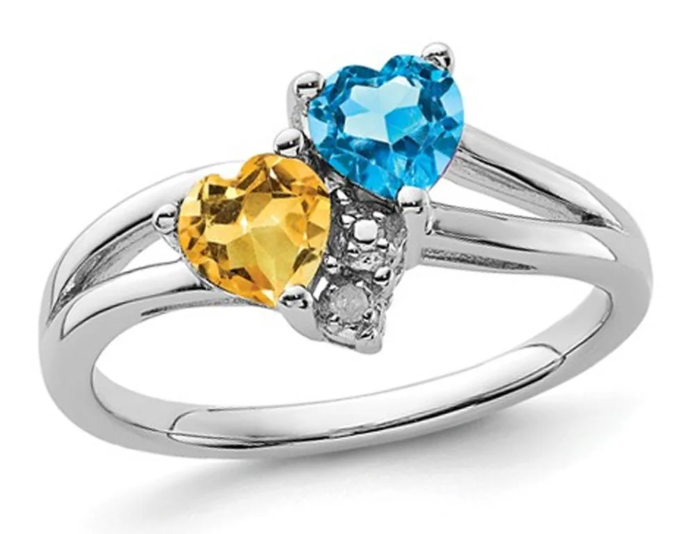 Gem &amp; Harmony Gem &amp; Harmony 1.00 Carat Citrine &amp; Blue Topaz Heart Ring 925 Sterling Silver — product photo