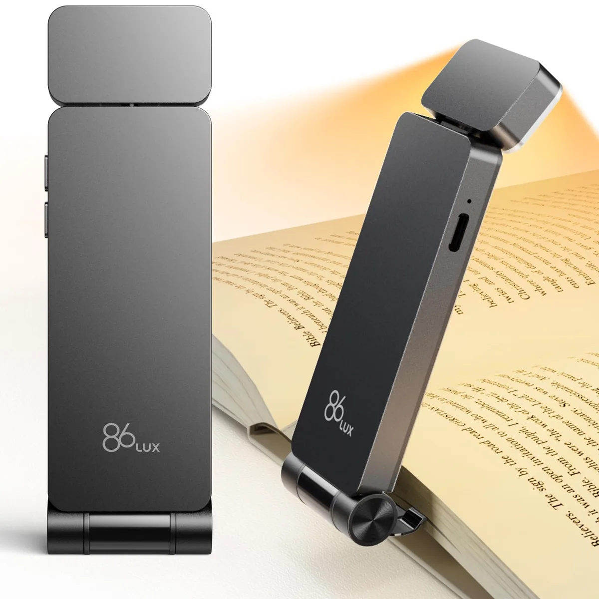 Ashen pocket book light, foldable clip-on design, 60g weight