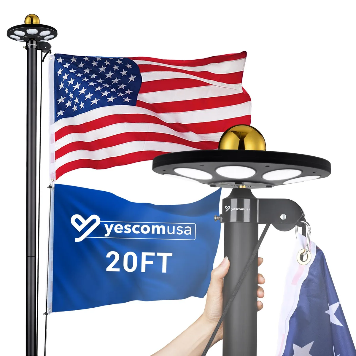 Yescom USA, Inc. Yescom USA, Inc. 22FLPSET031-L1-20S 20 ft flag pole kit with solar light and flag — product photo