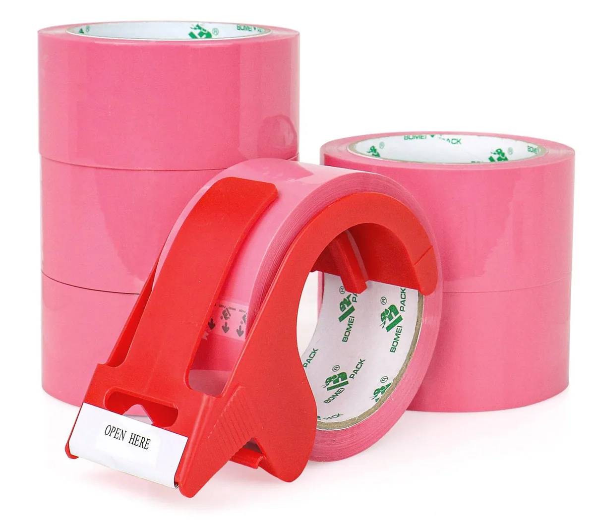  Avery Pink Packing Tape 2.6 Mil 1.88 Inch x 60 Yards 6 Rolls with Dispenser — product photo