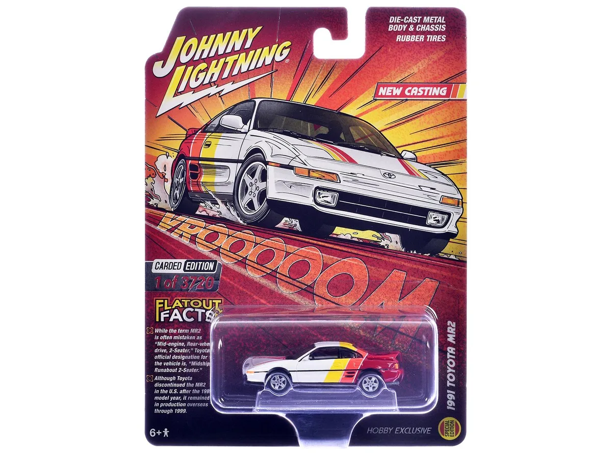 JOHNNY LIGHTNING JOHNNY LIGHTNING 1991 Toyota MR2 White with Stripes Hobby Exclusive 1/64 Diecast Hobby Collectible — product photo