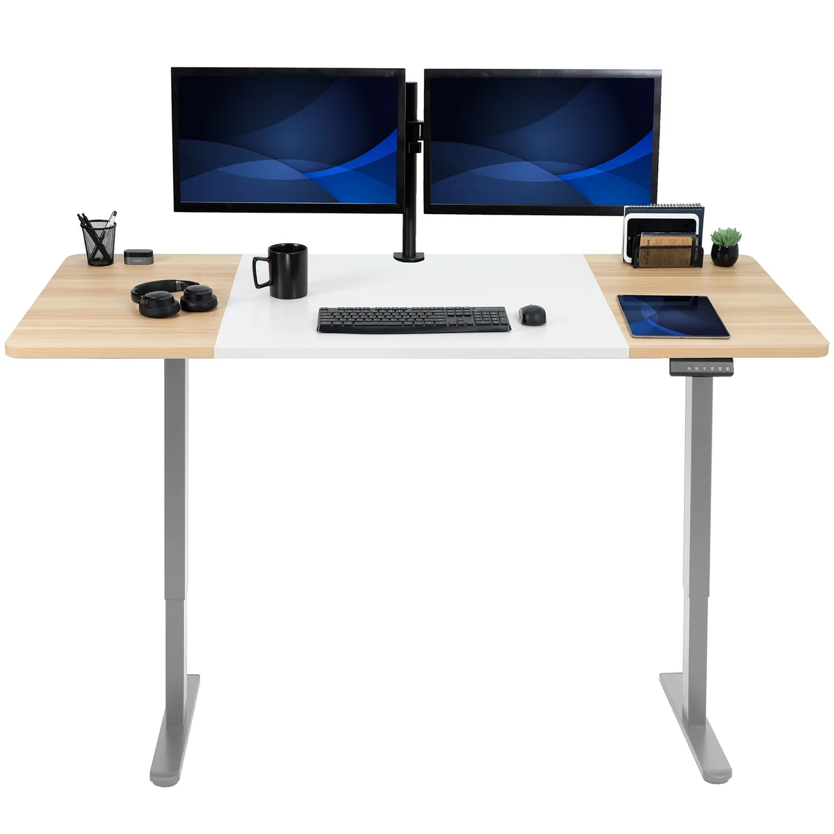 VIVO VIVO Electric Dual Motor Desk 71 x 30 White Light Wood Gray Frame — product photo