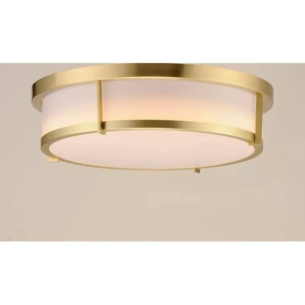 Satin brass flush mount light, 17 inch diameter