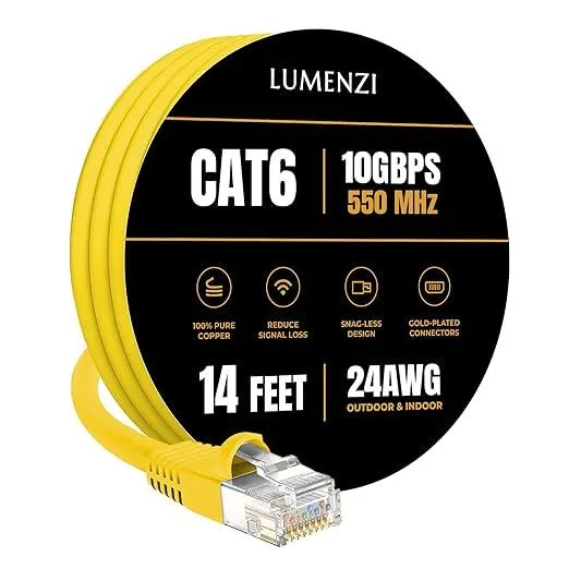 Lumenzi Lumenzi Cat 6 Ethernet Cable 14 FT Yellow 10 Gbps 550 MHz — product photo