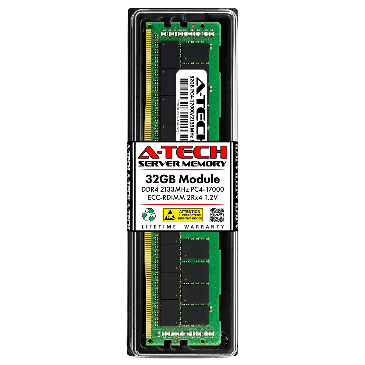 Green 288-pin DDR4 DIMM module with black chips and gold contacts