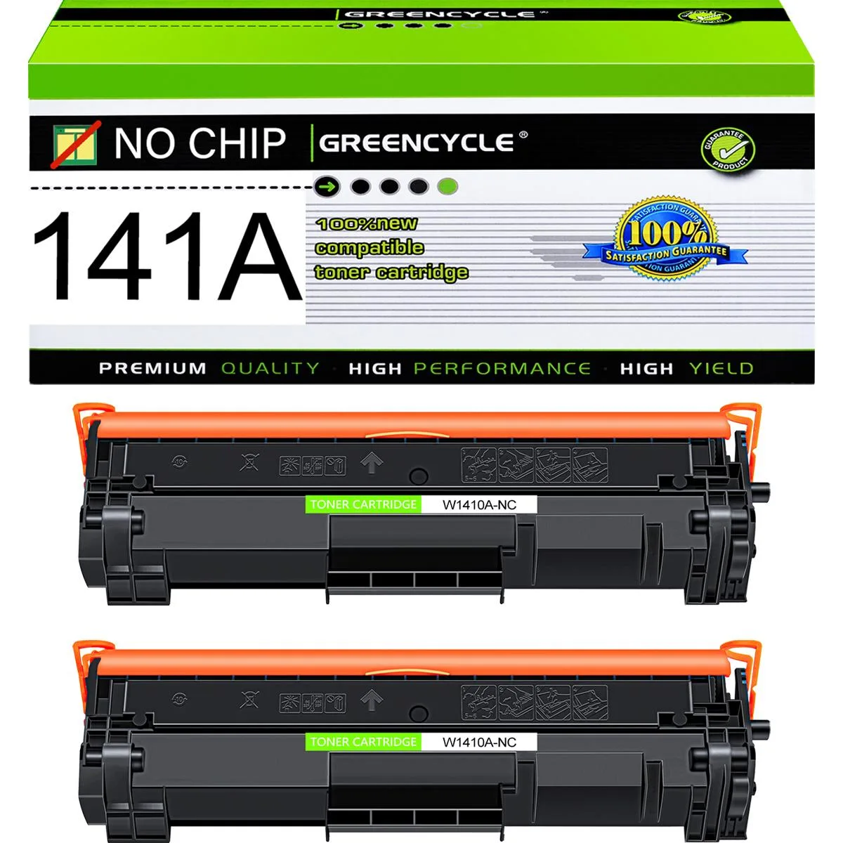 GREENCYCLE GREENCYCLE W1410A-NC 141A Black Toner Cartridge 2-Pack No Chip 1000 Pages — product photo