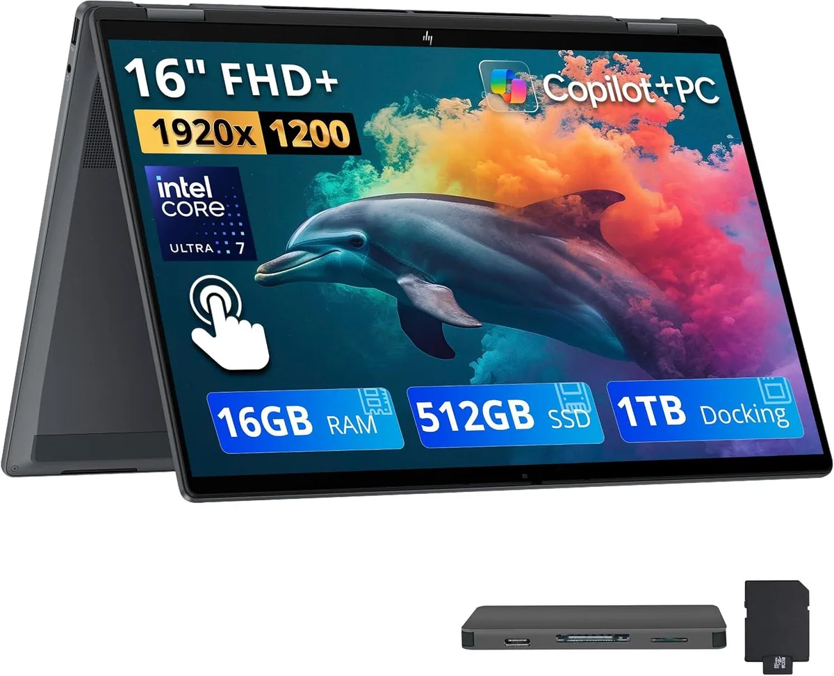 HP HP OmniBook X Flip 16" 2-in-1 Laptop Core Ultra 7 255U 16GB DDR5 512GB SSD Arc 140V Gray — product photo