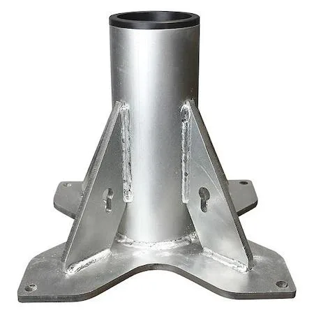 Silver zinc-plated steel pedestal mounting base, 16 inch square, 14.88 inch tall, 0.69 inch mount holes