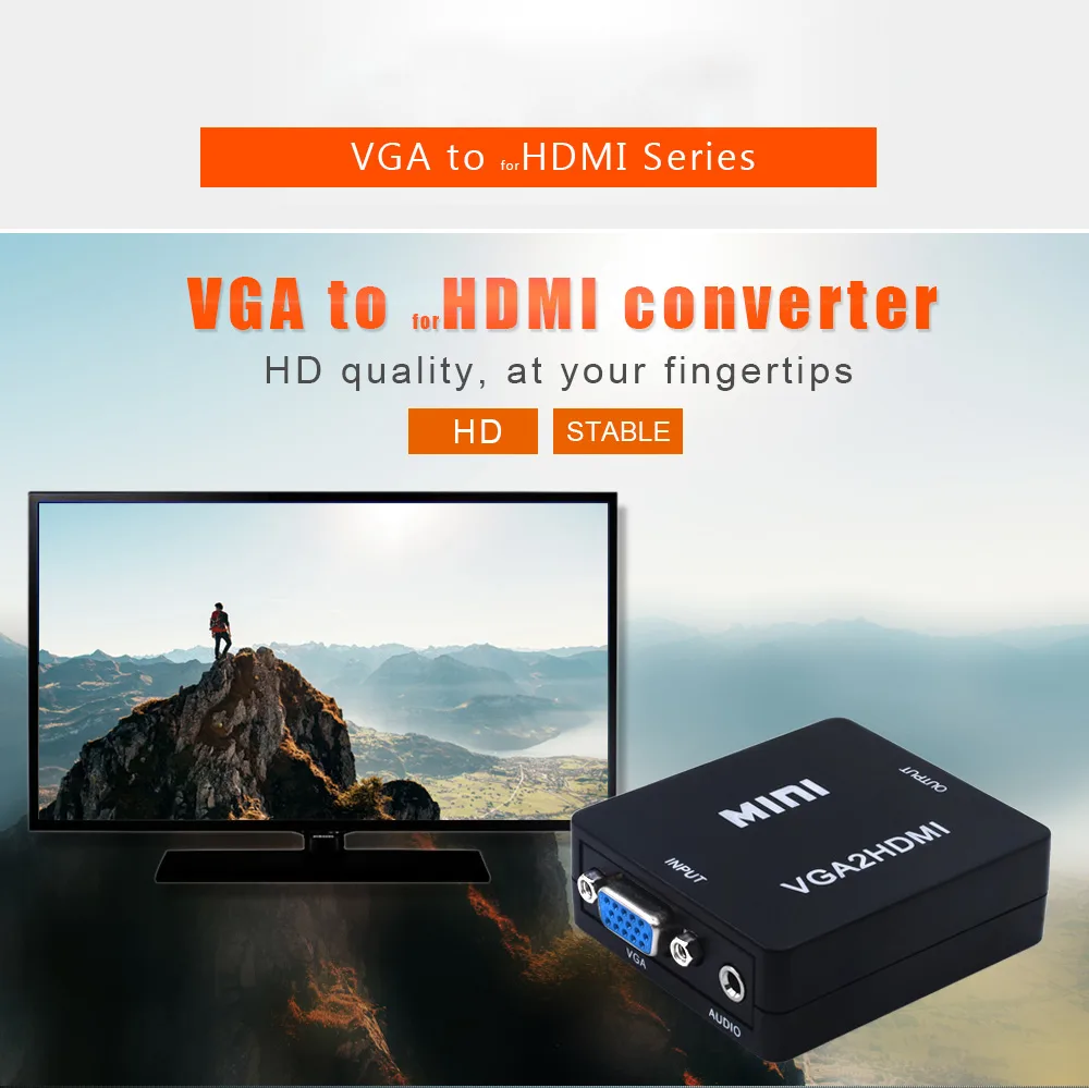 Jansicotek Jansicotek VGA to HDMI Audio Video Converter Black 1080p 3.5mm USB Powered — product photo