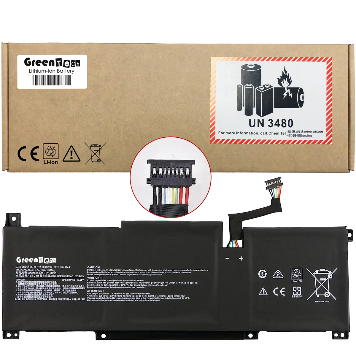 GreenTechLLC GreenTechLLC BTY-M491 52.4Whr 8-pin black connector laptop battery — product photo