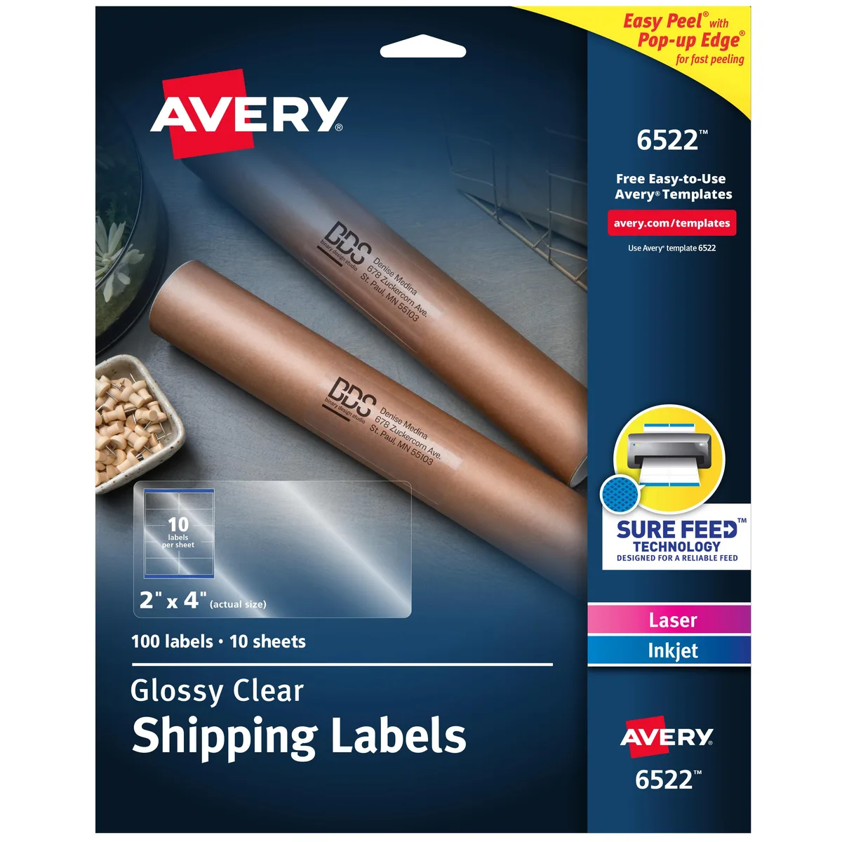 Avery Avery Glossy Clear Shipping Labels 2" x 4" 100 Pack 6522 — product photo