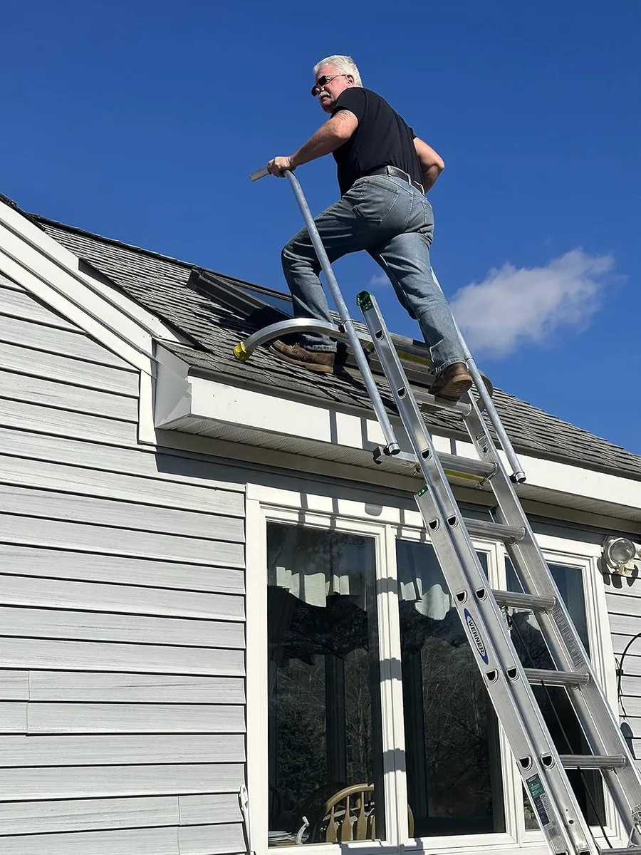 Ladder standoff with extendable walk-through handrails and soft-touch bumpers
