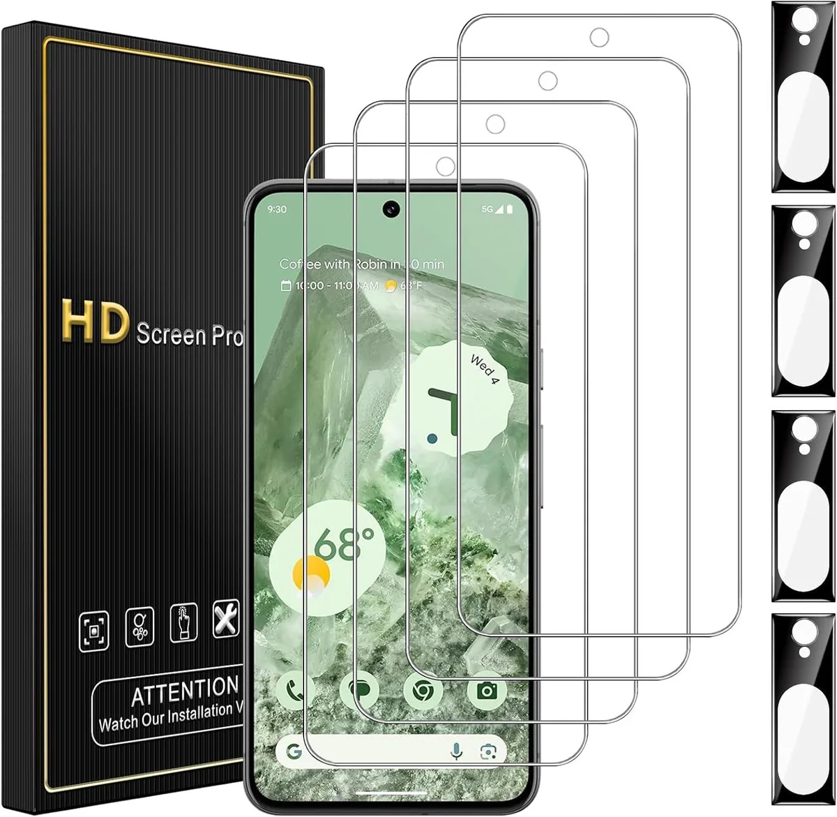 Four screen protectors and four camera lens protectors for Google Pixel 8